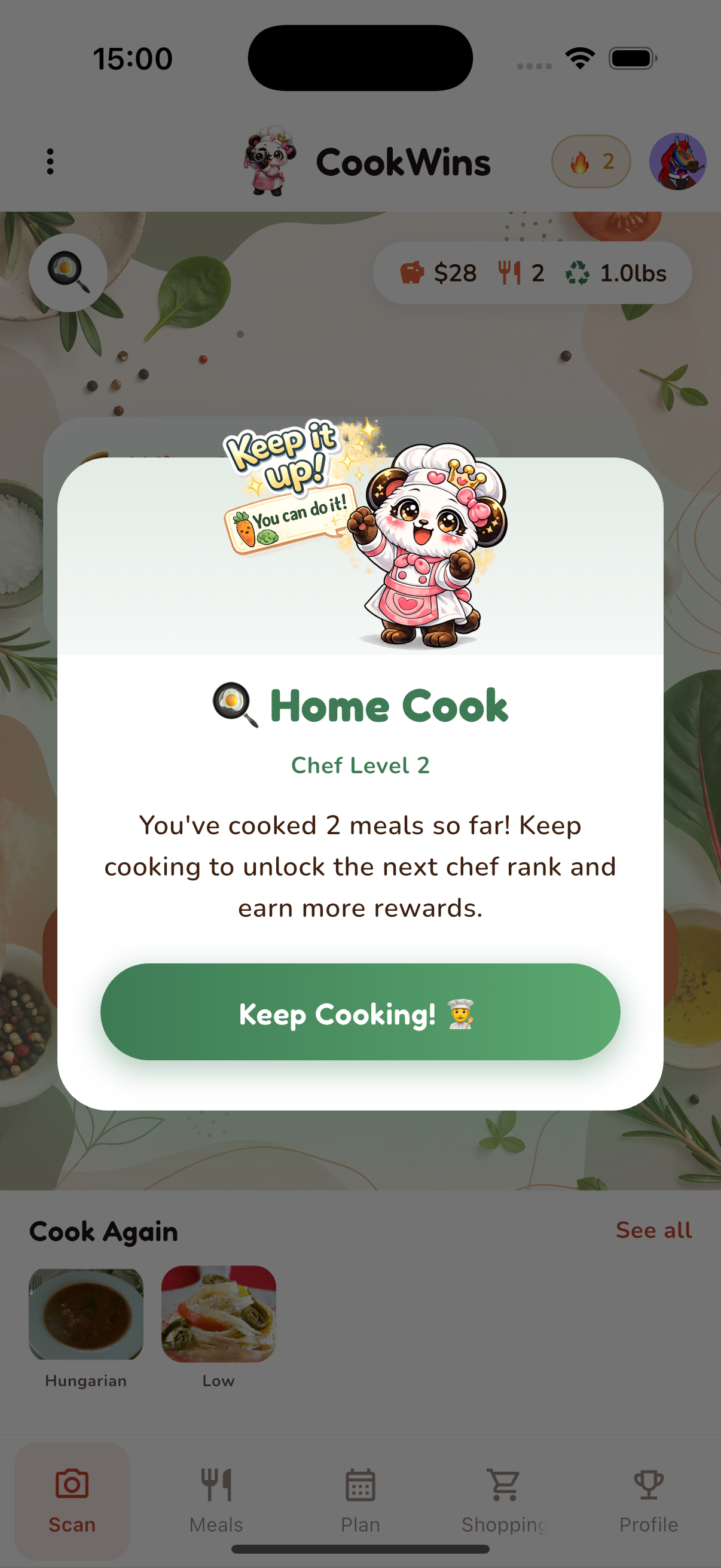 Chef level popup