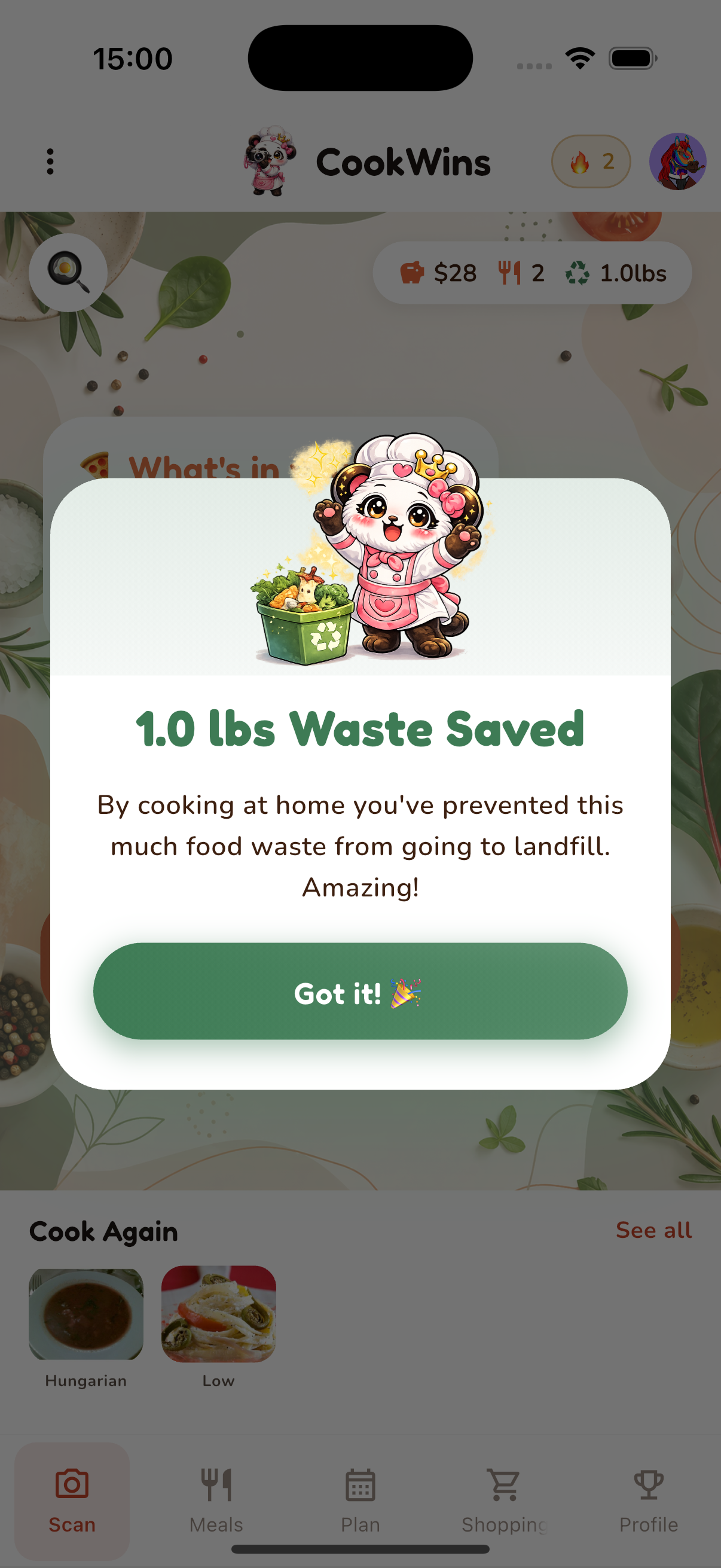 Waste saved popup